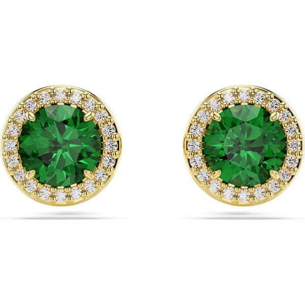 Swarovski øredobber Una stud, Round cut, Pavé, Green, Gold-tone plated - 5680562